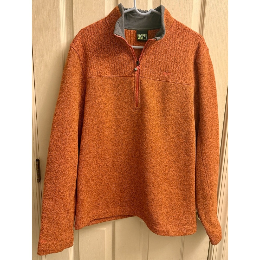 Koppen‎ Men's 1/4 Zip Fleece Ski Snow Orange Heather Sweater Warm Large